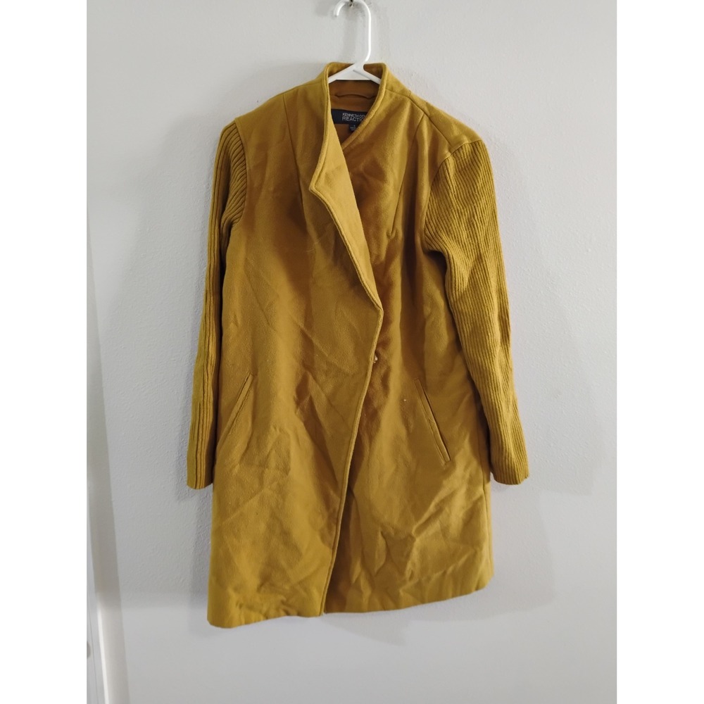 Kenneth Cole Reaction Mustard Yellow Mixed Media Knit Sleeve Coat Small
